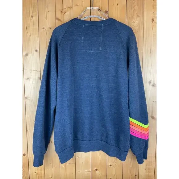 Women's Aviator Nation Bolt Stitch Chevron Crew Sweatshirt, Denim Blue - Size M - Picture 2 of 6